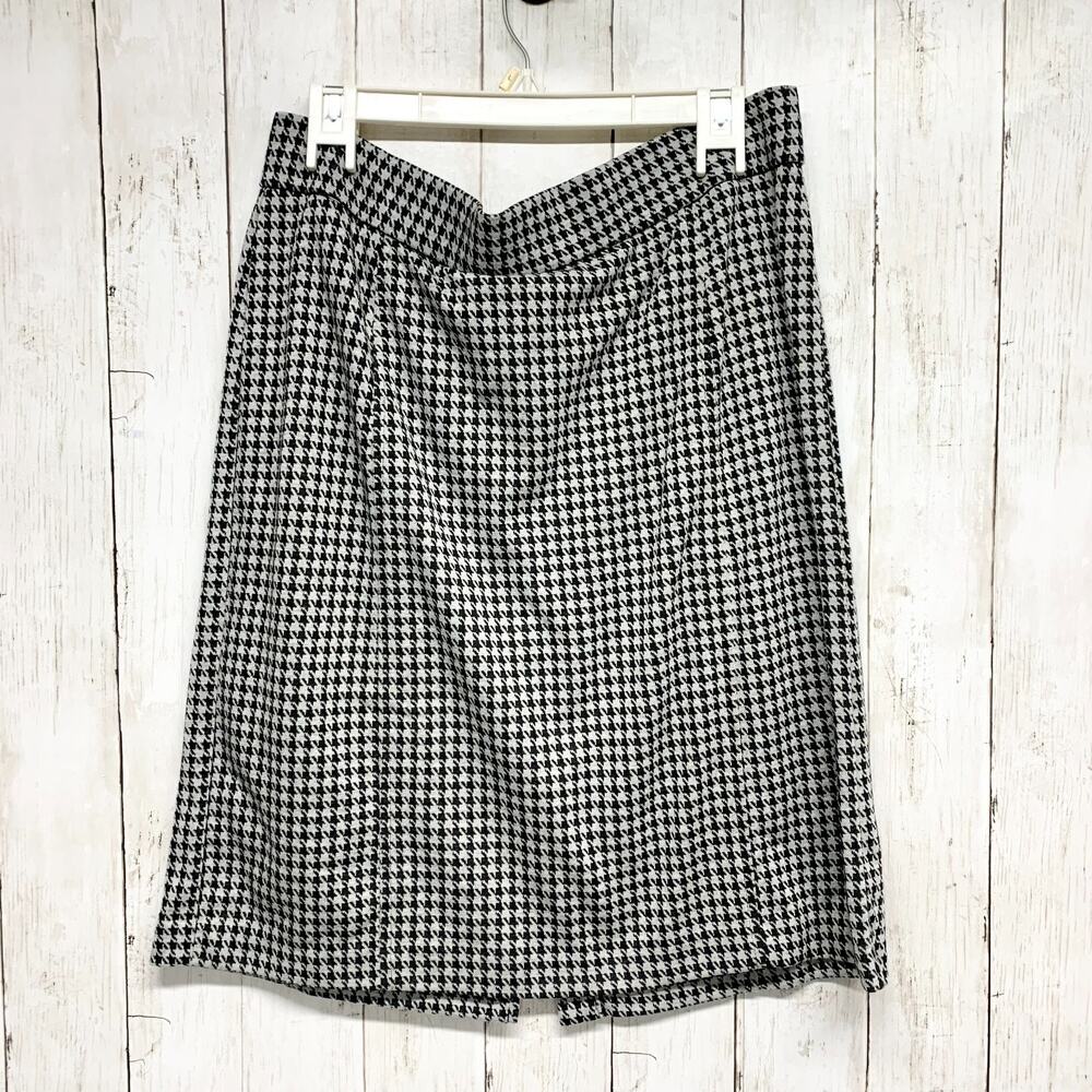 Vintage Kim Rogers Skirt Women Large Houndstooth Black White A-Line Midi Casual